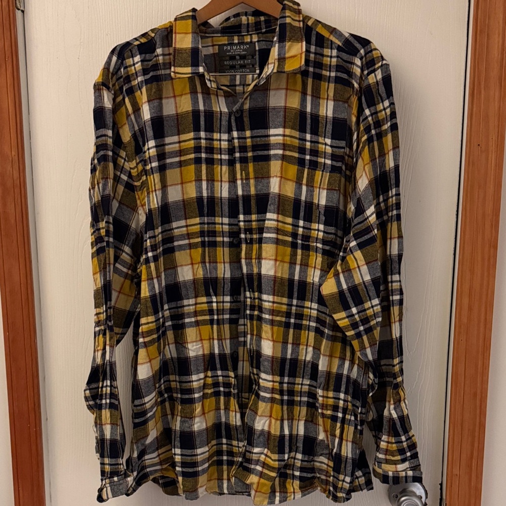 Primark Men's Yellow and Black Plaid Shirt
